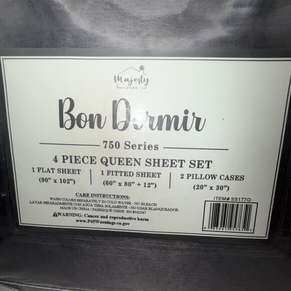 Queen Size Bed Sheet Set Gray - Majesty - Picture 5 of 9